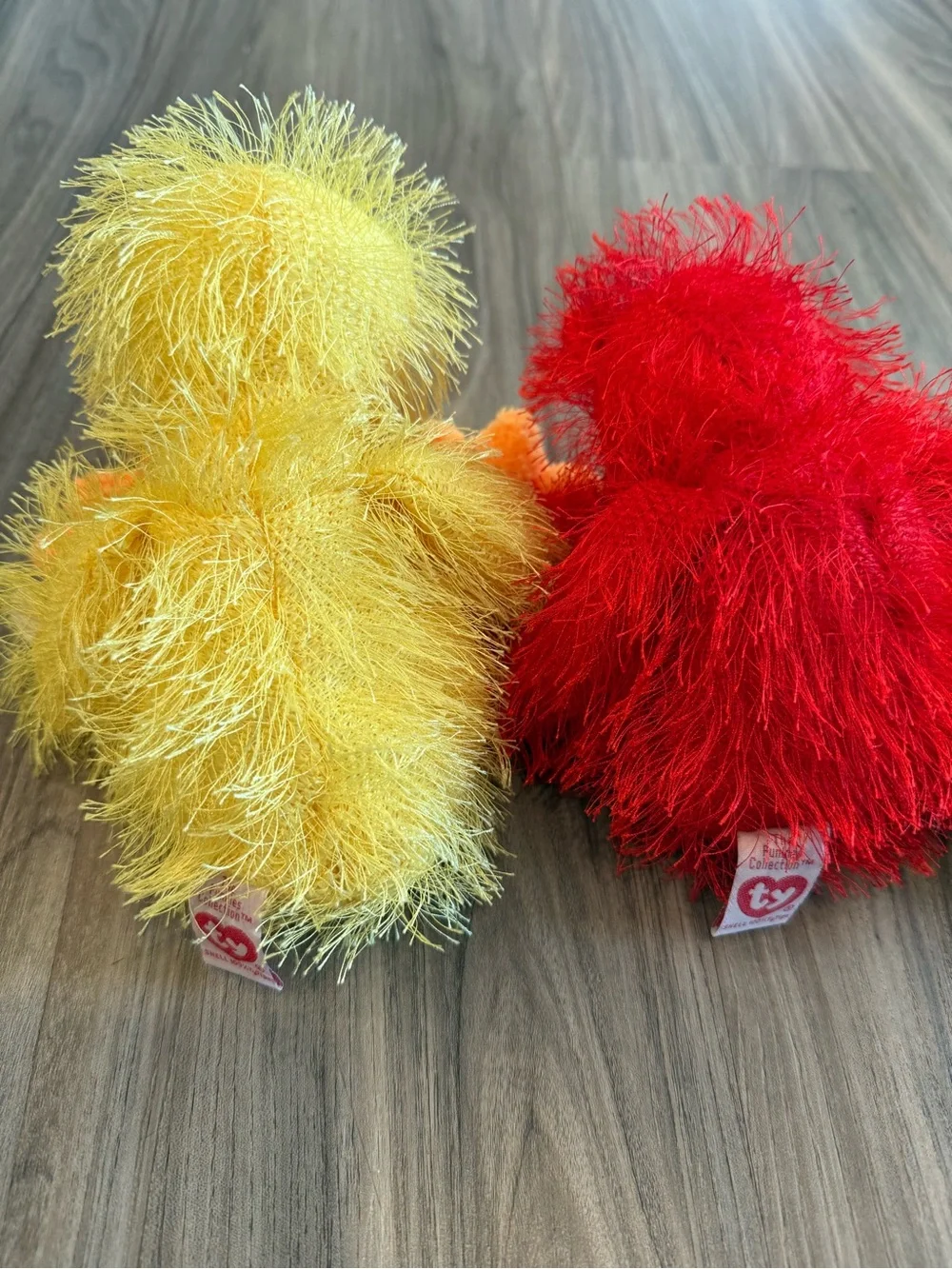 4Pc Ty Fuzzy Plush Animals - Yellow, Red, Rainbow, Light Blue